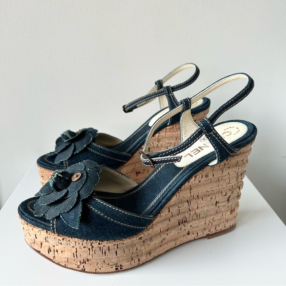 Chanel Denim Wedge Sandals - Picture 2 of 15